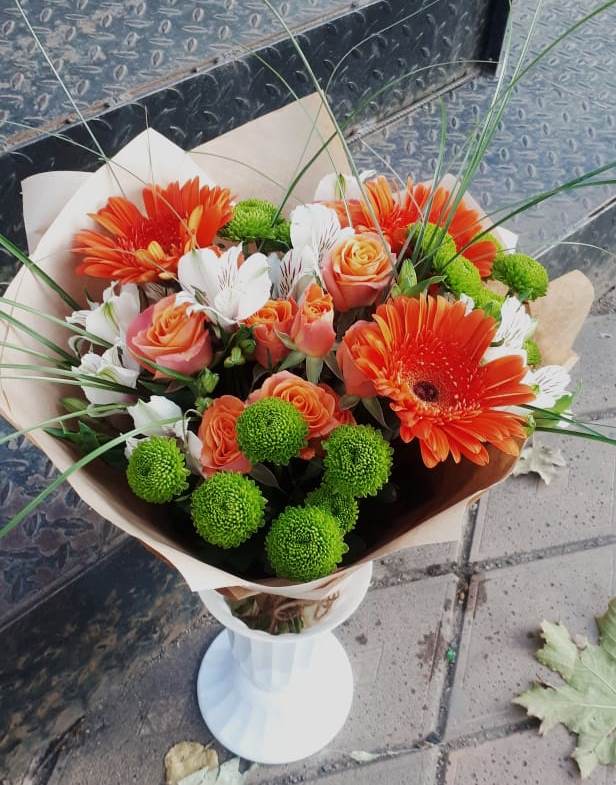 Букет цветов из: Герберы, Хризантемы, Альстромерии и Розы в Мартемьяново