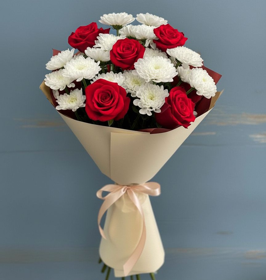 Букет цветов из: Розы и Хризантемы в Мартемьяново