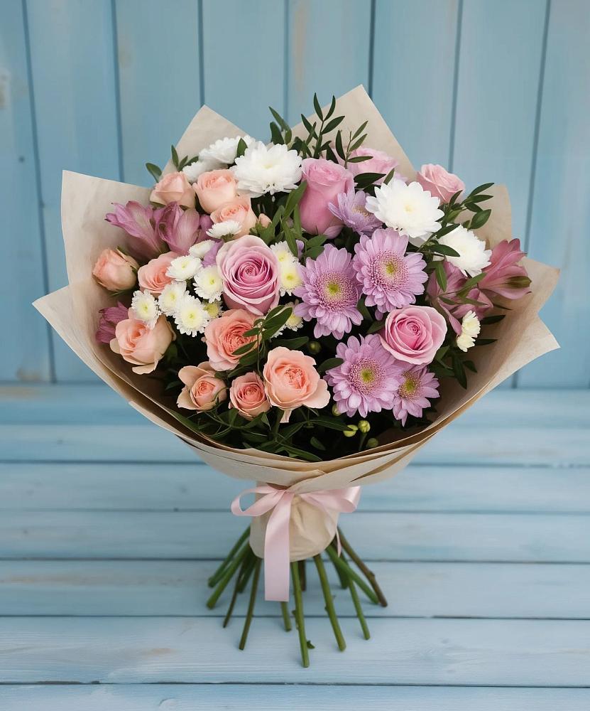 Букет цветов из: Хризантемы, Розы и Альстромерии в Мартемьяново