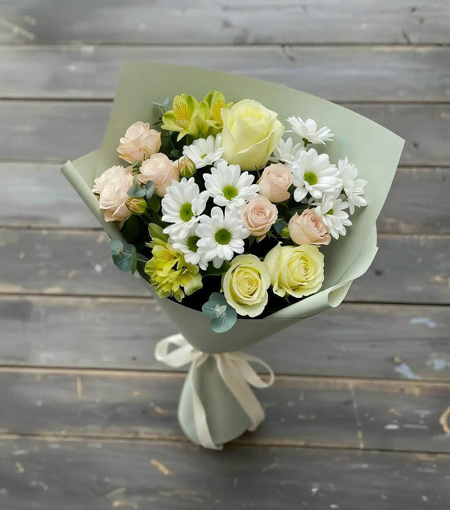 Букет цветов из: Альстромерии, Розы и Хризантемы в Мартемьяново