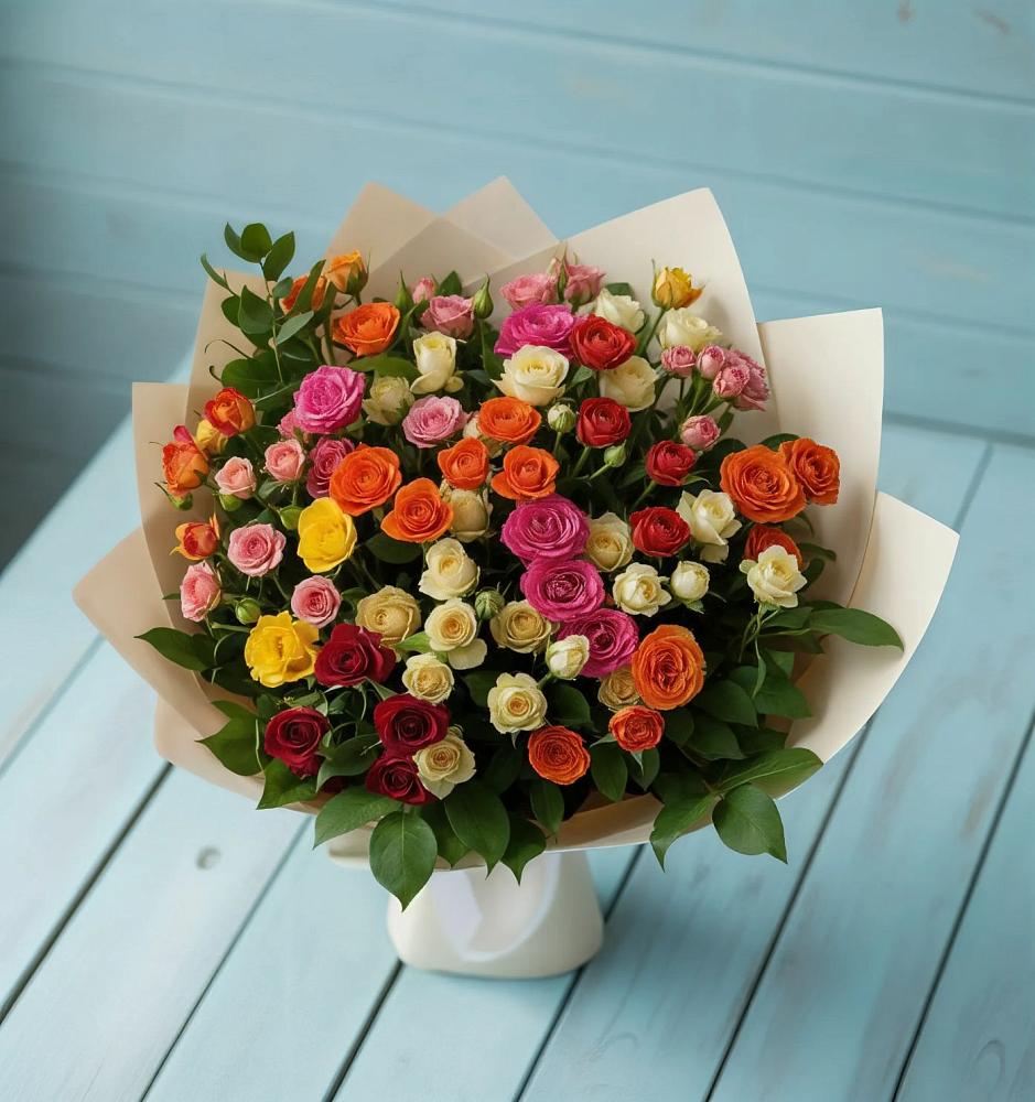Букет Микс из разноцветных кустовых роз в Мартемьяново