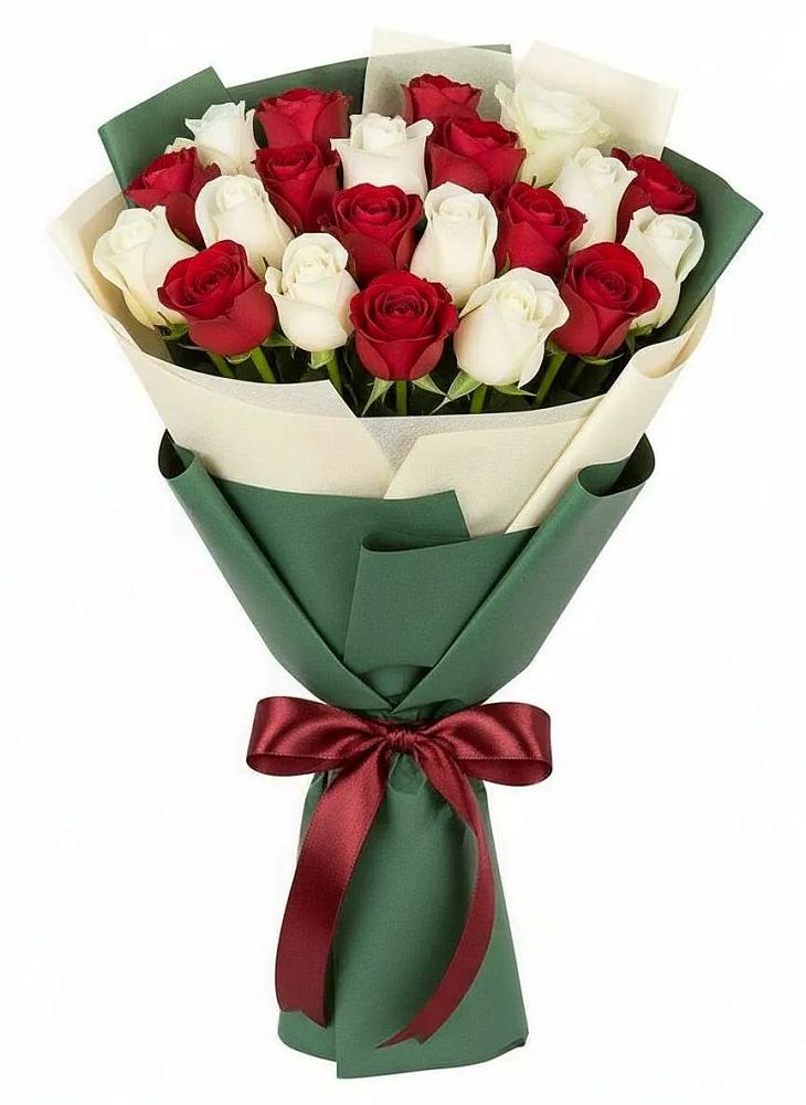 Букет Микс из красных и белых роз в Мартемьяново