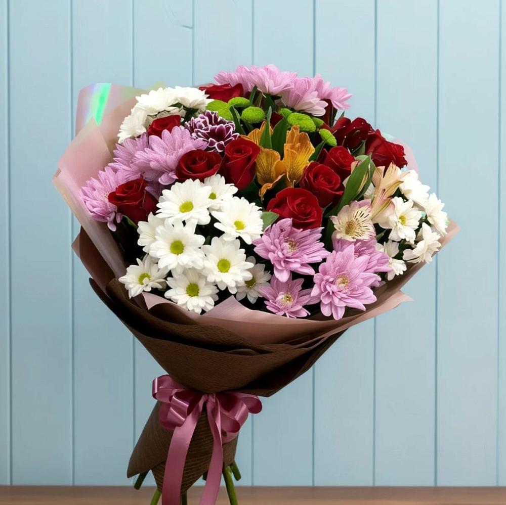 Букет цветов из: Розы, Хризантемы и Альстромерии в Мартемьяново