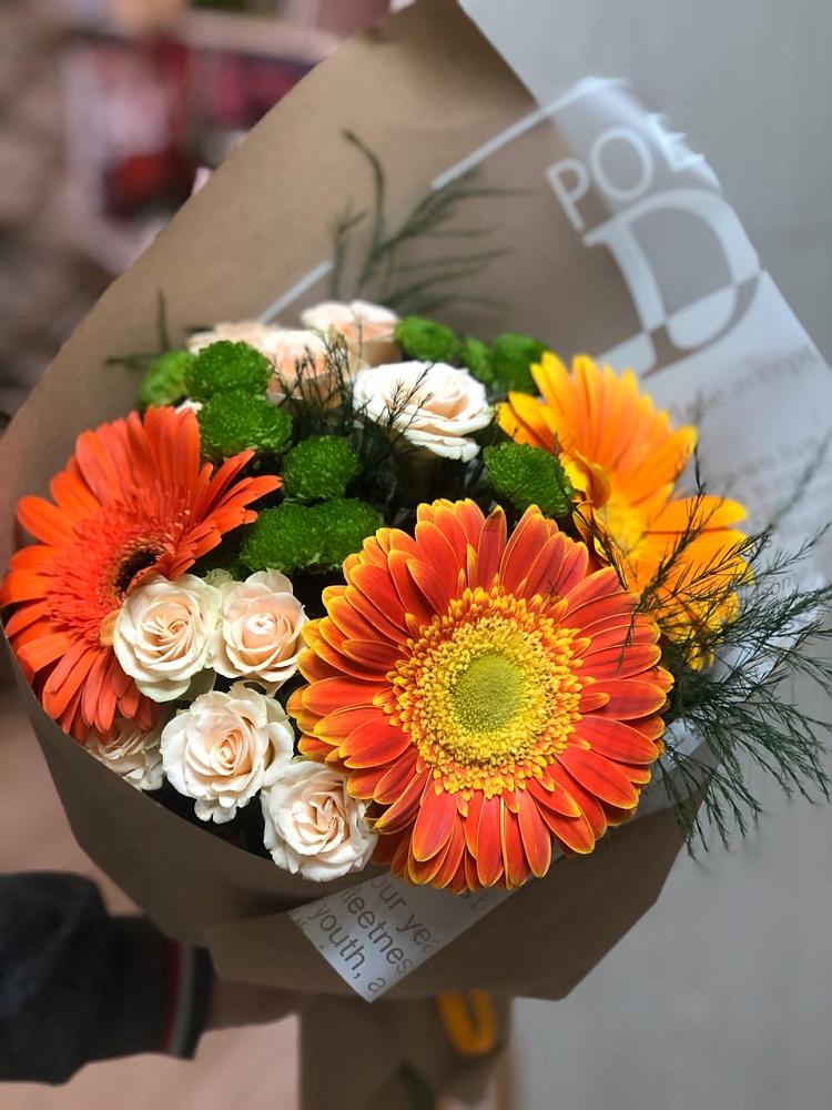 Букет цветов из: Герберы, Хризантемы и Розы в Мартемьяново