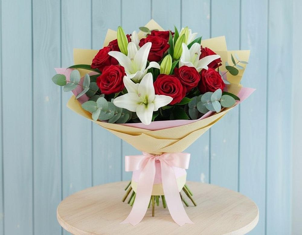 Букет цветов из: Лилии и Розы в Мартемьяново